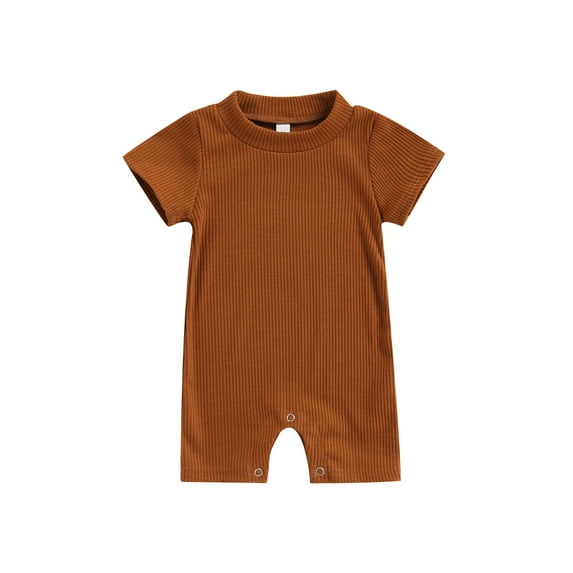 Gzhioc Baby Boy Girl Summer Jumpsuit, Short Sleeve Round Neck Solid Color Ribbed Romper