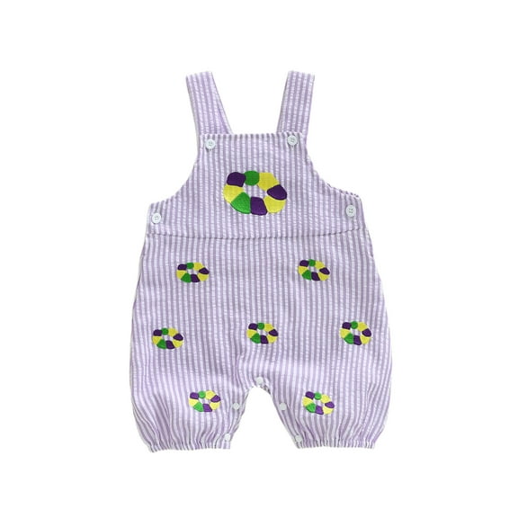 Gzhioc Baby Boy MardiGras Striped Romper Fashionable Facewear/Clown Hat Embroidery Sleeveless Jumpsuits