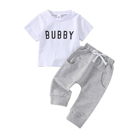 Gzhioc Baby Boys Summer Clothes, Letter Print Short Sleeve T-shirt Tops with Stretch Casual Drawstring Pants Set