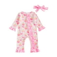 thumbnail image 1 of Gzhioc Baby Girl Birthday Romper Ruffles Cake Bow Print Long Sleeve Zip Up Jumpsuit Bow Headband, 1 of 9