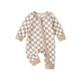thumbnail image 1 of Gzhioc Baby Girl Boy Checkerboard Romper Round Neck Long Sleeve Full Length Zipper Jumpsuit for Fall, 1 of 9