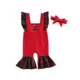 thumbnail image 1 of Gzhioc Baby Girl Boy Christmas Jumpsuit, Plaid Patchwork Square Neck Bell-Bottomed Rompers with Headband for Toddlers, 3-24 Months, 1 of 9