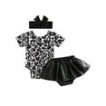 thumbnail image 1 of Gzhioc Baby Girls 3PCS Summer Romper Suit, Short Sleeve Leopard Crew Snap Romper, Plain Short Skirt Pants, Headband, 3 Months-3 Years, 1 of 9