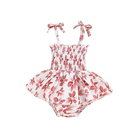 Gzhioc Baby Girls Summer Romper, Sling Pink Floral/Yellow Sunflower Ruched Dress-Like One-Piece