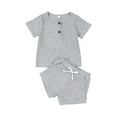 thumbnail image 1 of Gzhioc Baby Shorts Set ,Rib Button Short Sleeve Crew Neck Tops + High Waist Casual Shorts Two Piece Set, 1 of 9
