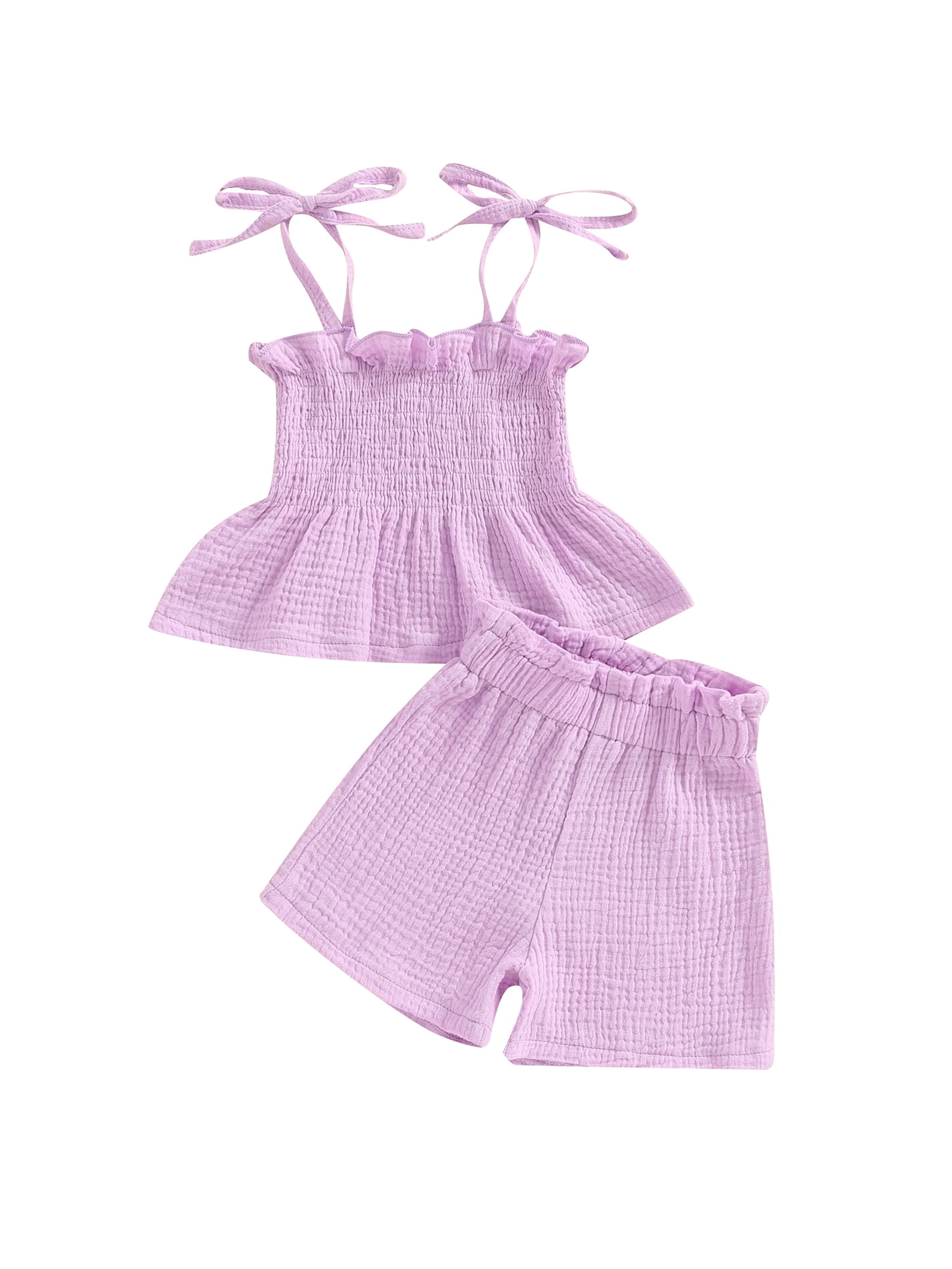 Toddler Baby Girls Summer Outfits Solid Ribbed Lapel V-Neck - View #4