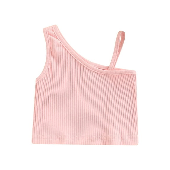 Gzhioc Breathable Summer Little Girls Vest,Sweet Style Solid Color Sloping Shoulder Sleeveless Short Tops Casual Clothes