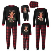 GZHIOC Christmas Matching Pajamas Elk Print Long Sleeve Shirt and Plaid Pants Set Loungewear Soft Sleepwear