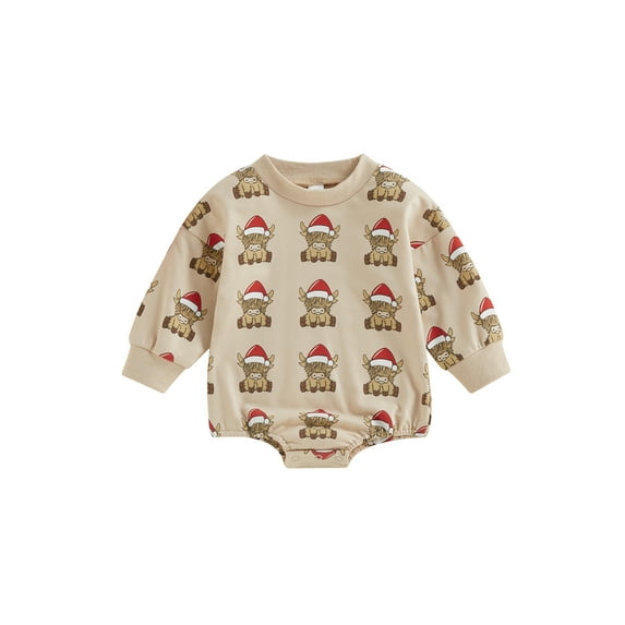 Gzhioc Christmas Newborn Baby Girls Jumpsuits Casual Cow's Head Print Long Sleeves Romper for Infant Toddler,0-18 Months