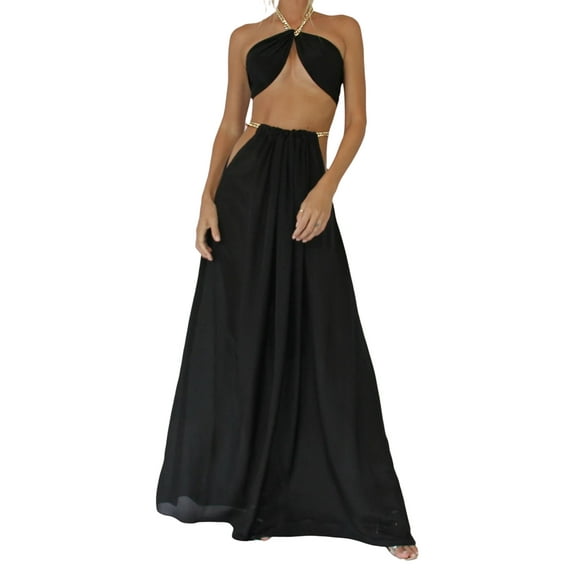 Gzhioc Female Camisole, Fashion Solid Color Halter Neck Vest Sleeveless Crop Tops with Metal Strap for Summer, Black/Coral Pink/Champagne