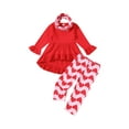 thumbnail image 1 of Gzhioc Girl's Three-Piece Suit, Flared Long Sleeve Round Neck Ruffle Hem Dress Style Tops + Heart Print Pants + Circle Scarf Gift, 1 of 9