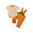 thumbnail image 1 of Gzhioc Infant Baby Boys Easter Summer Outfit 0 3 6 12 18 Months Short Sleeve Striped Romper with Bunny/Carrot Print Overall Pants Outfit, 1 of 9