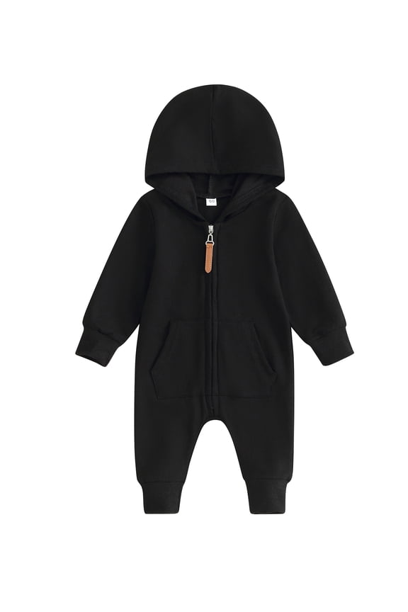 Infant Baby Boys Girls Fall Jumpsuit, Long Sleeve Hooded Zip-up Solid Fall Romper