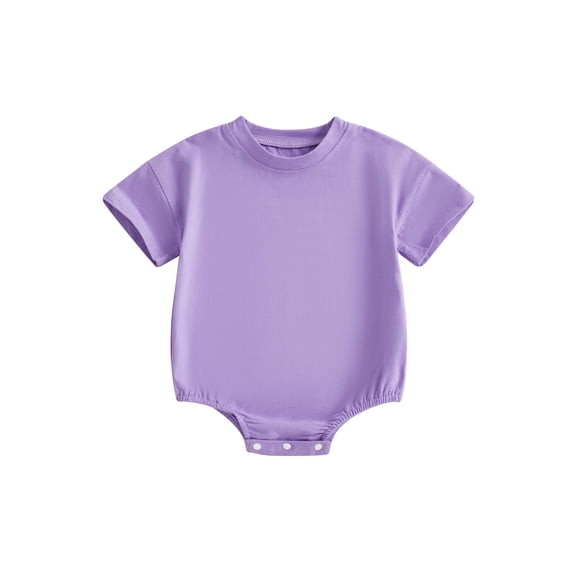 Gzhioc Infant Baby Boys Girls Summer Romper 0 3 6 12 18 Months Solid Color Short Sleeve Round Neck Newborn Bodysuit