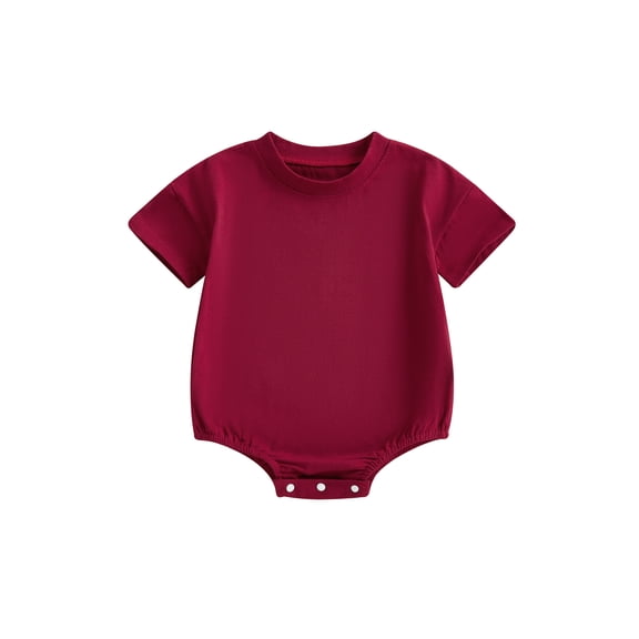 Gzhioc Infant Baby Boys Girls Summer Romper 0 3 6 12 18 Months Solid Color Short Sleeve Round Neck Newborn Bodysuit