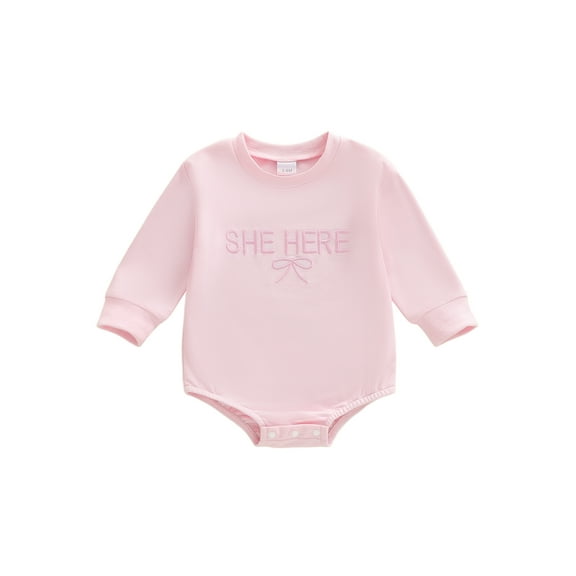 Gzhioc Infant Baby Girl Bubble Fall Romper 0 3 6 12 18 Months Letter Bow Embroidery Long Sleeve Round Neck Jumpsuit for Fall Spring Seasons