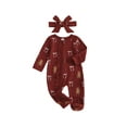 thumbnail image 1 of Gzhioc Infant Baby Girl Christmas Fall Romper 0 3 6 12 18 Months Long Sleeve O Neck Candy Cane/Gingerbread Print Jumpsuit with Headband, 1 of 9
