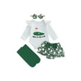 thumbnail image 1 of Gzhioc Infant Baby Girl Fall Outfit 0 3 6 12 18 Months Golf Letter Print Long Sleeve Romper Layered Ruffled Skort Stockings and Bow Headband, 1 of 9