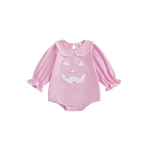 Gzhioc Infant Baby Girl Halloween Fall Bodysuit 0 3 6 12 18 Months Long Sleeve Doll Collar Pumpkin Romper