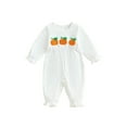 thumbnail image 1 of Gzhioc Infant Baby Girl Halloween Romper 0 3 6 12 18 Months Pumpkin Embroidered Long Sleeve Full Length Bodysuit Cute Fall Clothes, 1 of 9