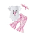 thumbnail image 1 of Gzhioc Infant Baby Girl Spring Outfit 0 3 6 12 18 Months Crew Neck Short Sleeve Deer Embroidery Romper and Elastic Waist Camouflage Print Clothes Set, 1 of 9