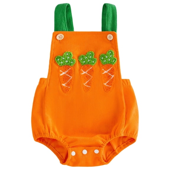 Gzhioc Infant Baby Girls Boys Easter Romper 0 3 6 12 18 Months Sleeveless Embroidery Carrot Bodysuit Overalls