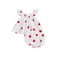 thumbnail image 1 of Gzhioc Infant Baby Girls Valentine's Day Outfits 3 6 12 18 24 Months Heart Print Flying Sleeve Smocked Tops and Ruffled Shorts Summer 2 Piece Set, 1 of 9