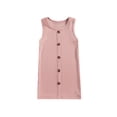 thumbnail image 1 of Gzhioc Kid Girl Sleeveless Dress, Plain Color Round Neck Button Decor Stripe Pattern Dress, Casual Simple One-Piece Clothes,Pink/Apricot/Black, 1 of 8