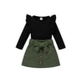 thumbnail image 1 of Gzhioc Kid Girl Spring Clothes Set, Solid Ribbed Long Sleeve Round Neck Ruffled Tops + Mini Skirt with Belt,9 Months-4 Years, 1 of 8