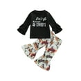 thumbnail image 1 of Gzhioc Kid Girls Pants Suit, Long Sleeve Round Neck Letters Print Tops + Casual Bell-Bottomed Horse Print Pants,6 Months-5 Years, 1 of 9