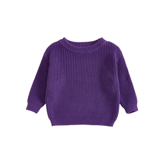 Gzhioc Kids Baby Girl Boy Knit Sweater 0 3 6 9 12 18 24 Months 2T 3T 4T 5T Fashionable Versatile Solid Color Crew Neck Long Sleeve Tops
