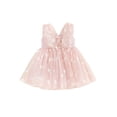 thumbnail image 1 of Gzhioc Kids Baby Girl Summer Dress 6 12 18 24 Months 2T 3T 4T Heart Print Bow Decor Sleeveless A-Line Dress, 1 of 9