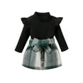 thumbnail image 1 of Gzhioc Kids Girl Autumn Outfit Ruffle Long Sleeves Turtleneck Tops and Casual Plaid A-line Skirt with Belt Set,9 Months-4 Years, 1 of 9