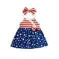 thumbnail image 1 of Gzhioc Kids Girls' Fashion Casual Dress Suit Independence Day Striped Stitched Star Print Sling Dress Bow Headband, 1 of 9