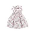 thumbnail image 1 of Gzhioc Little Girl's Dress, Sleeveless Tie-Up Strap Rose Printed Multi-Layer Ruffle Ruched Sling Dresses, 1 of 9