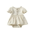 thumbnail image 1 of Gzhioc Newborn Girl Short Sleeve Romper, Casual Solid Color Button Round Neck Patchwork Dress Style Playsuit, 1 of 9