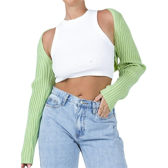 Gzhioc Patchwork Crop Top Knitted Long Sleeve T Shirt Sun Protection Breathable Cardigan Crochet Tee Summer Patched Tops,S/M/L