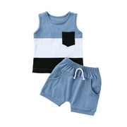 Gzhioc Toddler Baby Boys Summer Outfit Sets 0 6 12 18 24 Months 2T 3T Sleeveless Contrast Color Tank Tops + Solid Color Drawstring Shorts Clothing