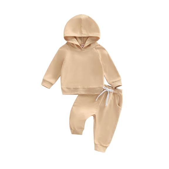 Gzhioc Toddler Baby Girls Boys Spring Fall Outfit 3 6 12 18 24 Months 2T 3T Solid Color Pullover Hoodie Sweatshirt Tops and Casual Drawstring Pants Set