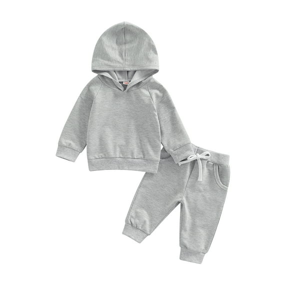 Gzhioc Toddler Baby Girls Boys Spring Fall Outfit 3 6 12 18 24 Months 2T 3T Solid Color Pullover Hoodie Sweatshirt Tops and Casual Drawstring Pants Set