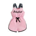 thumbnail image 1 of Gzhioc Toddler Baby Girls Summer Romper, Sleeveless Crew Neck Letter Print Short Jumpsuit Elastic Waist One-Piece Clothes,Pink/White, 1 of 9
