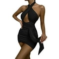 thumbnail image 1 of Gzhioc Women Casual Solid Color Bodycon Dress, Solid Color Cross Halter Neck Sleeveless Pleated One Piece Skirt, 1 of 3