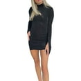 thumbnail image 1 of Gzhioc Women Dress, Long Sleeve High Neck Solid Color Casual Party Club Street Wrapped Split Dress, S/M/L, 1 of 8