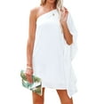 thumbnail image 1 of Gzhioc Women Fashion Mini Dress Solid Color One-Shoulder Loose Bat Sleeve Dress Summer Club Party Short Dress,S/M/L/XL, 1 of 5