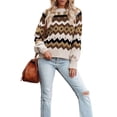thumbnail image 1 of Gzhioc Women Fluffy Knit Sweater Casual Diamond Plaid Print Long Sleeves Pullover Knitwear Tops Streetwear,S/M/L/XL, 1 of 9