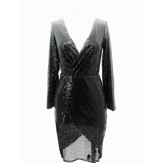 Gzhioc Women Glitter Sequins Vogue Slim V neck Split Dress Clubwear Party Sequined Maxi Bodycon Dresses
