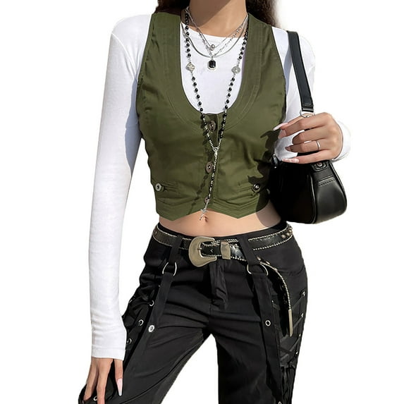 Gzhioc Women Irregular Short Vest, Adults Button-down Solid Color U-shaped Neck Cardigan,S-XXL