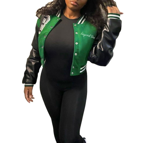 Gzhioc Women Loose Style Short Coat, Letters Embroidery Pattern Long Sleeve Jacket with Pocket