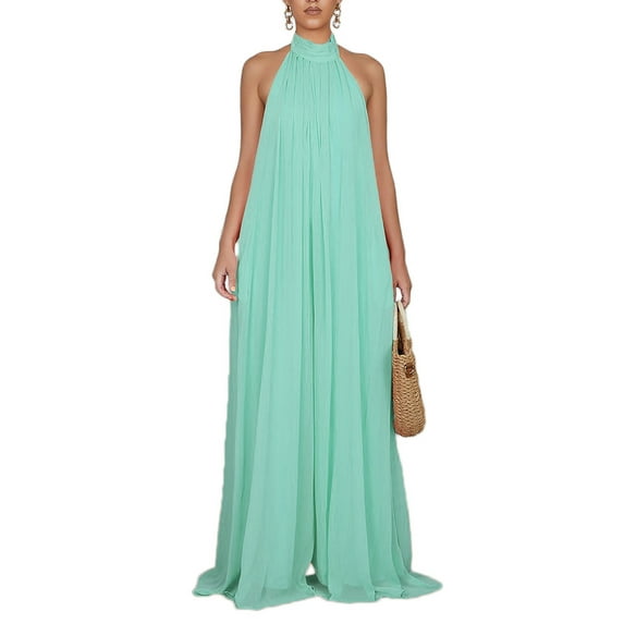 Gzhioc Women Sleeveless Halter Jumpsuit with Wide Leg Solid Color Backless Cool Summer Clothing,S/M/L/XL
