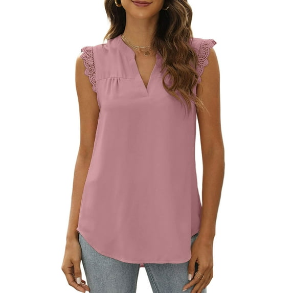 Gzhioc Women Summer Tank Tops, Sleeveless Plain/Flower/Leaves V-Neck Lace Shirts, Ladies Loose Casual Vest